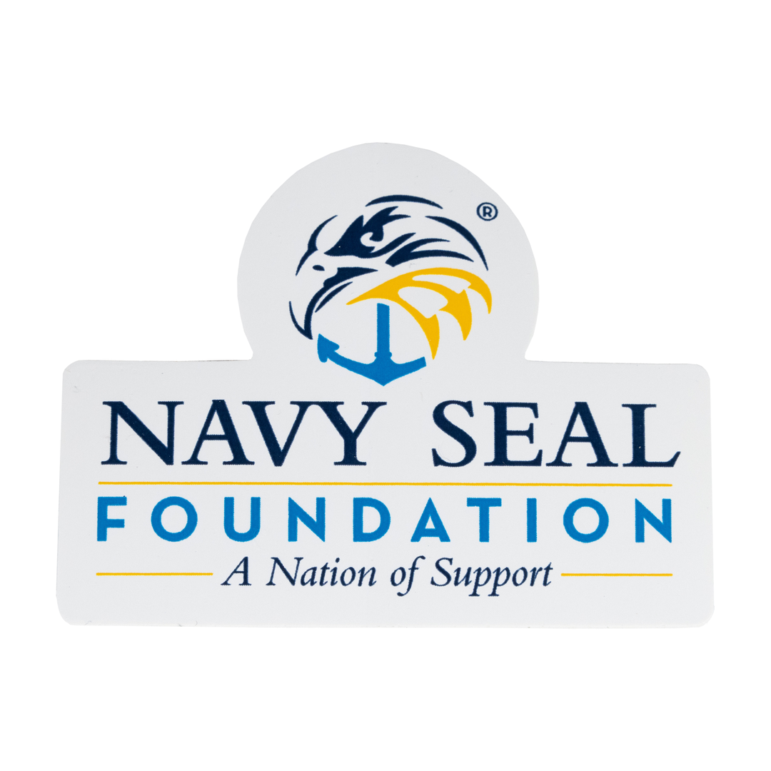 White sticker with navy blue and yellow Navy SEAL Foundation logo, with text "NAVY SEAL FOUNDATION A Nation of Support"