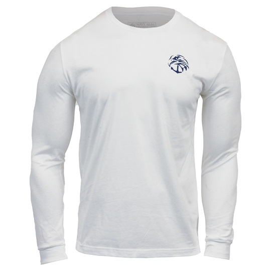 White long sleeve tee with Navy SEAL foundation Logo on left chest