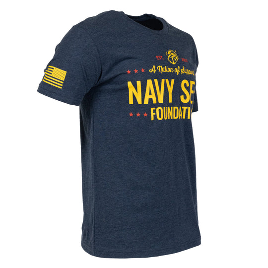 Navy shirt with yellow text "A Nation of support Navy Seal FOUNDATION"