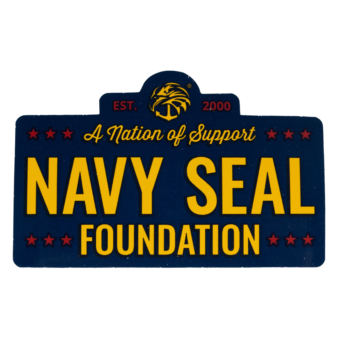 Navy sticker with yellow text "A Nation of Support NAVY SEAL FOUNDATION"