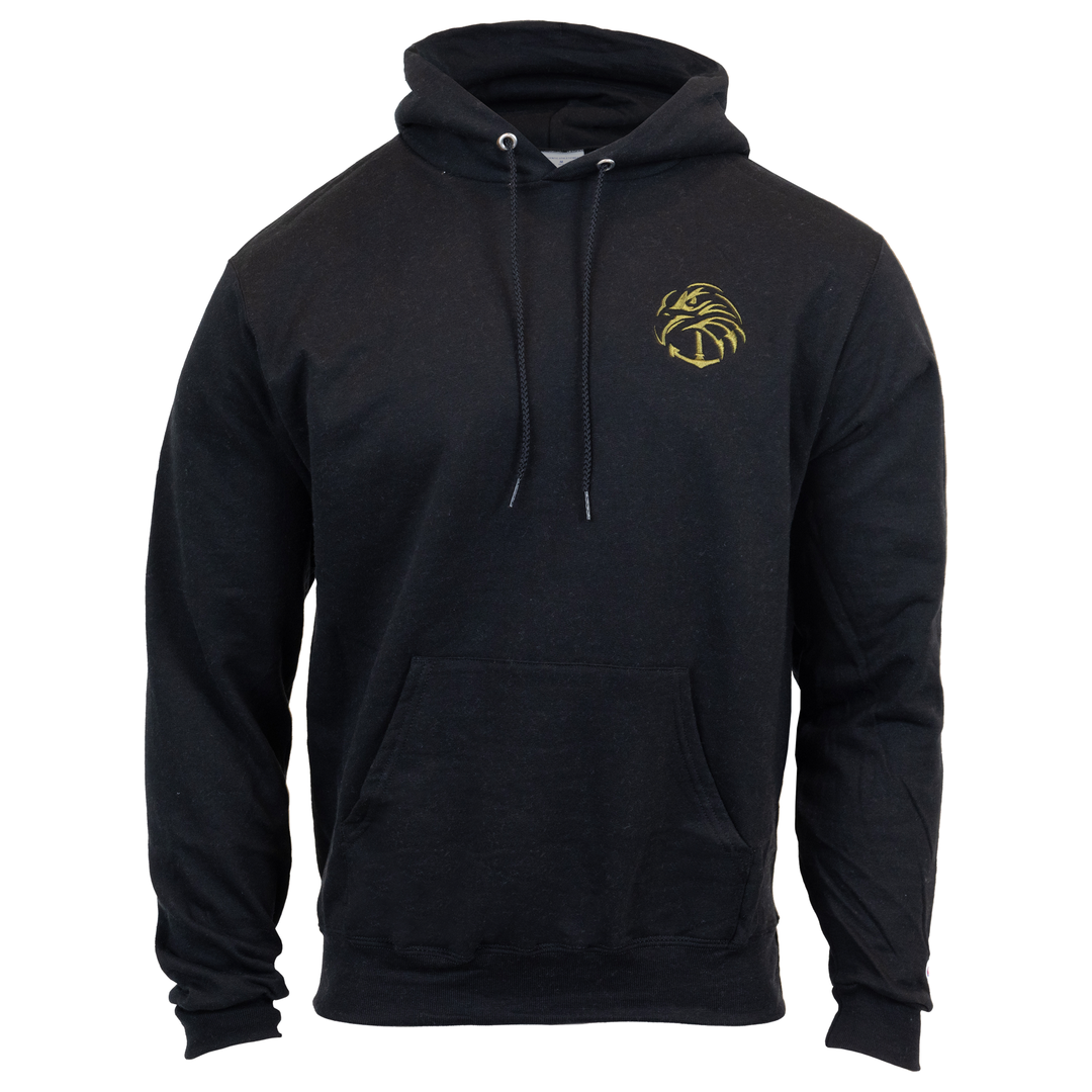 Black hoodie with Yellow Navy SEAL Foundation logo on left chest
