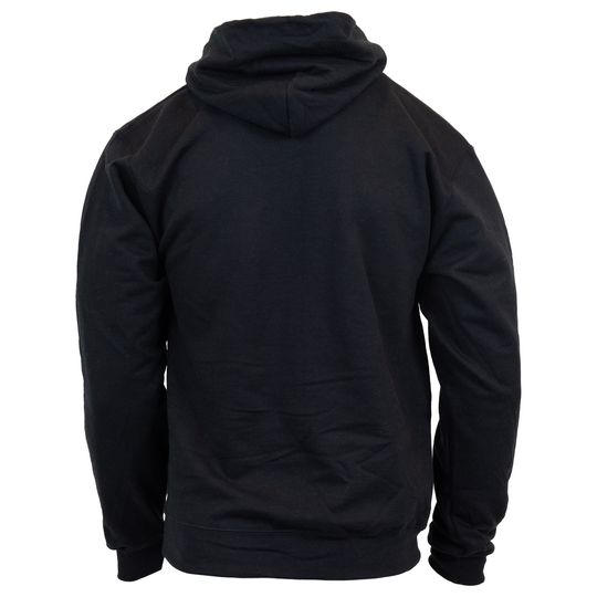 Rear view of black hoodie