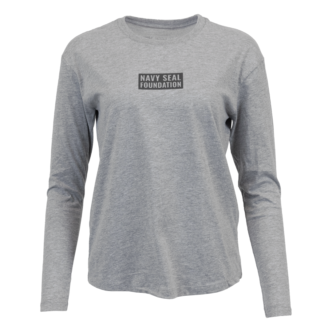 Heather Grey long sleeve tee with NAVY SEAL FOUNDATION box logo on front